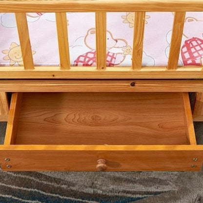 BABBLEE 2-in-1 Solid Wood Baby Cot& Cradle with Storage | Mosquito Net | Safe Sleep Solution | Elegant Nursery Essential