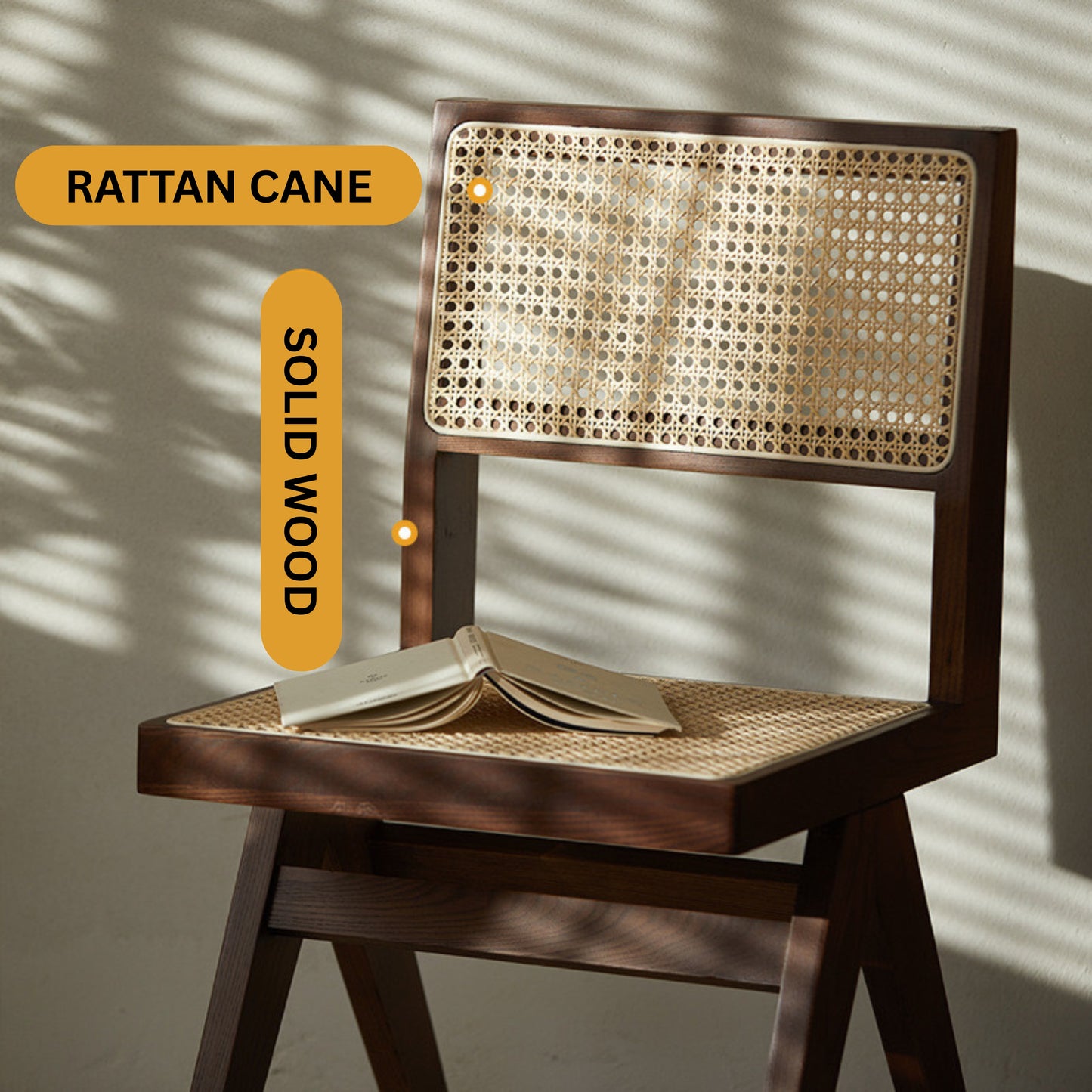 EXION Dining Chair | Premium Teak Wood & Handwoven Rattan Cane | Classic Mid-Century Style | Multiple Wood Tones