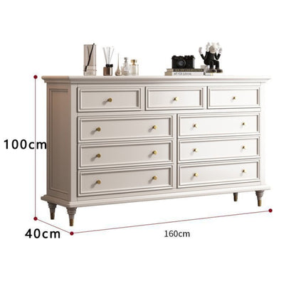 SERAPHINA Classic 9-Drawer Dresser | Premium White Acacia Wood Chest with Gold Hardware | Traditional Bedroom Storage Furniture